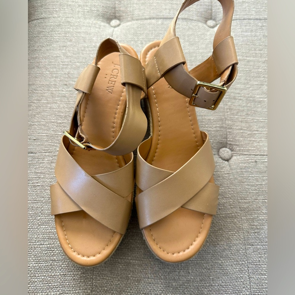 J Crew, size 8 wedge sandals, worn a handful of times.